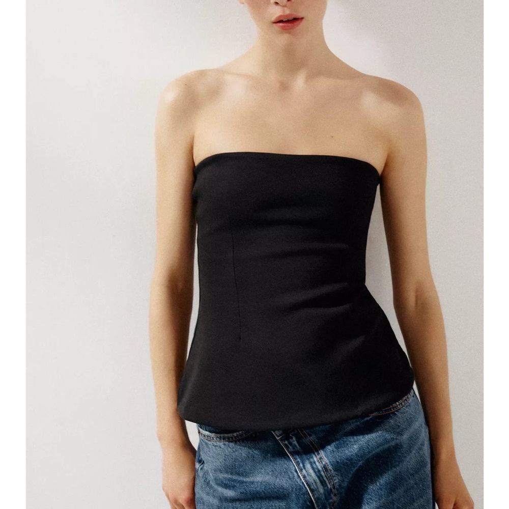 ZARA-  Black Peplum Strapless Top